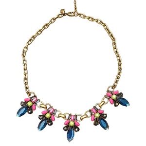 JCrew Elegant Gold Necklace with Blue and Pink Accents